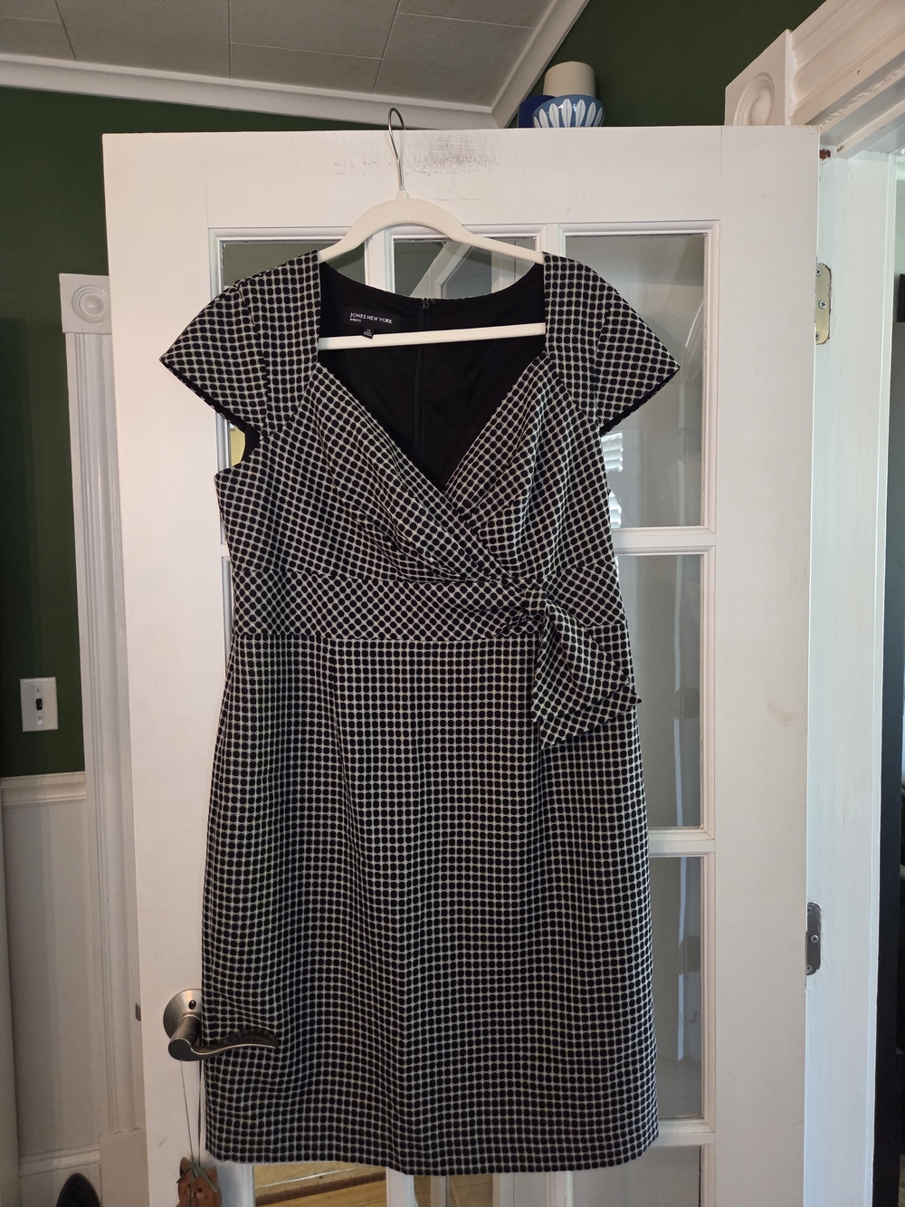 Jones New York Black and White Check Wrap-Style Midi Dress - Size 14